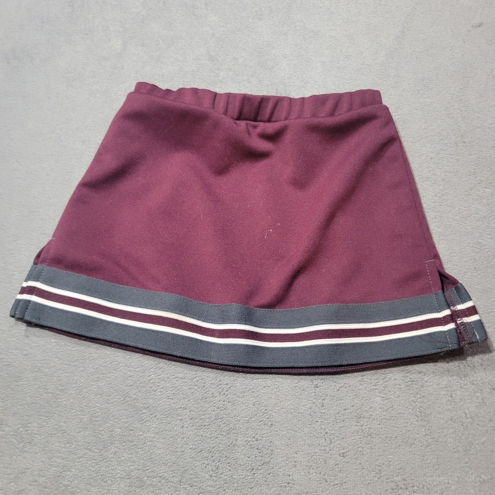 Varsity Spirit Cheerleading Skirt Girls Maroon Grey Striped Hem Athletic Sporty